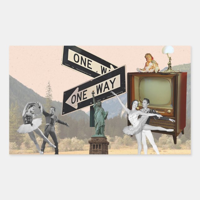 Sticker Rectangulaire Vintage Look American Collage (Devant)