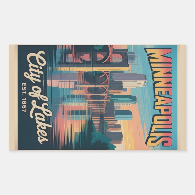 Sticker Rectangulaire Vintage Minneapolis Minnesota Retro Travel Poster  (Devant)