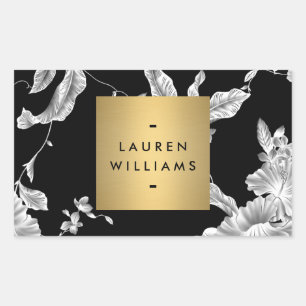 Sticker Rectangulaire Vintage motif floral noir et blanc