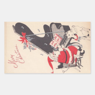 Sticker Rectangulaire Vintage Noël Père Noël Jouer Piano Pour Cerf