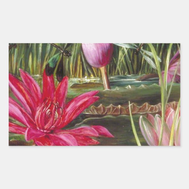 Sticker Rectangulaire Vintage Peinture Fleurs roses (Devant)