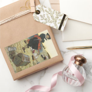 Sticker Rectangulaire Vintage Pirates, William Kidd Burning Treasure