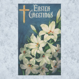 Sticker Rectangulaire Vintage Religious Easter Greetings, Lily Flowers