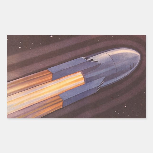 Sticker Rectangulaire Vintage Science Fiction Space Ship Rockets (Devant)