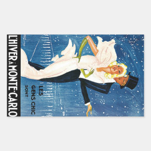 Sticker Rectangulaire Vintage voyage, Amour Romance hiver à Monte Carlo