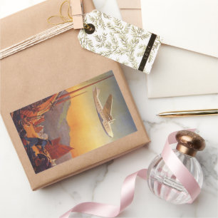 Sticker Rectangulaire Vintage voyage, planez au-dessus des jonques à Hon