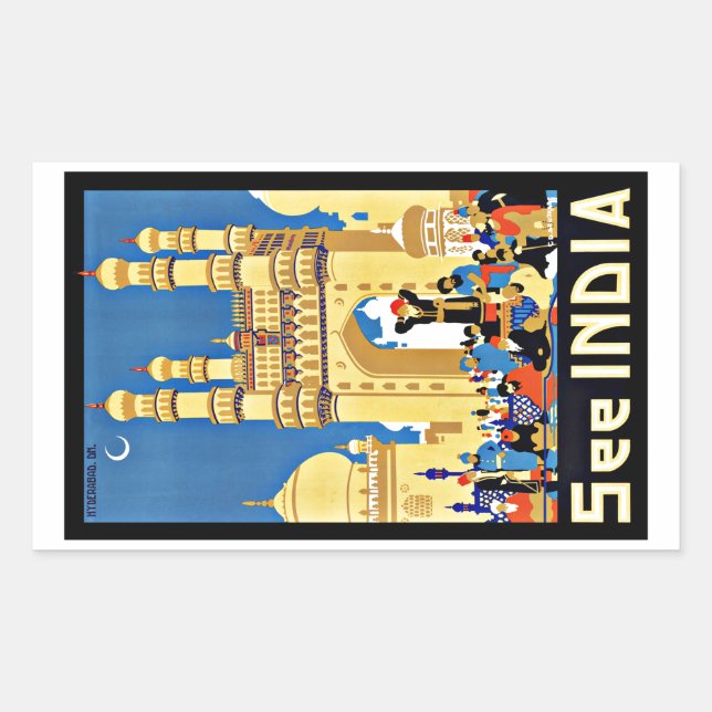 Sticker Rectangulaire Vintage voyage Voir Inde Asie (Devant)