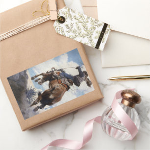 Sticker Rectangulaire Vintage Western Cowboys, Bucking par NC Wyeth