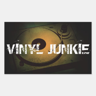 Sticker Rectangulaire Vinyl junkie Old Retro turn table