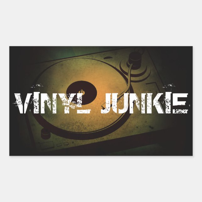 Sticker Rectangulaire Vinyl junkie Old Retro turn table (Devant)