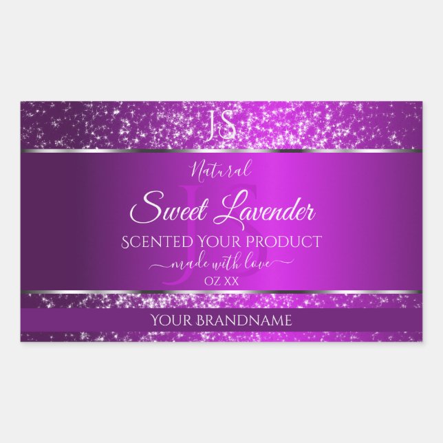 Sticker Rectangulaire Violet classique avec initiales de Parties scintil (Devant)