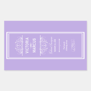 Sticker Rectangulaire Violet Elégant Mariage Monogramme Bouteille de vin