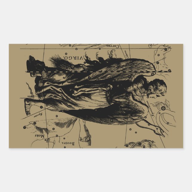 Sticker Rectangulaire Virgo Constellation Hevelius Etching Style (Devant)