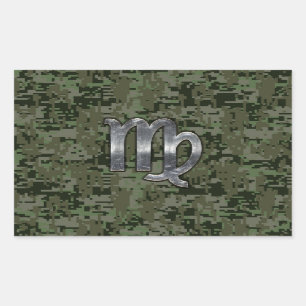 Sticker Rectangulaire Virgo Zodiac Sign on Green Digital Camo Style