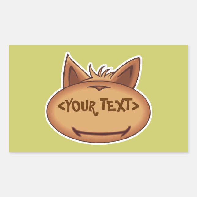 Sticker Rectangulaire Visage de chat drôle, <YOUR TEXT> (Devant)
