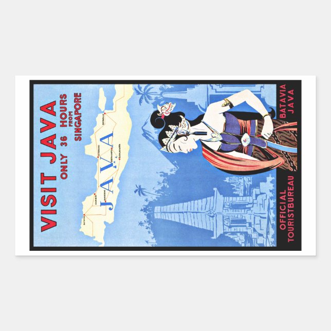 Sticker Rectangulaire Visitez Java Indonésie De Singapour Vintage (Devant)
