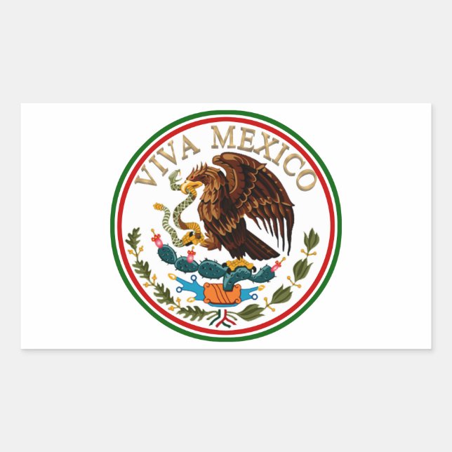 Sticker Rectangulaire Viva Mexique Drapeau mexicain avec texte or (Devant)