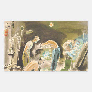 Sticker Rectangulaire Vocations japonaises en peintre, soudeur aquarelle