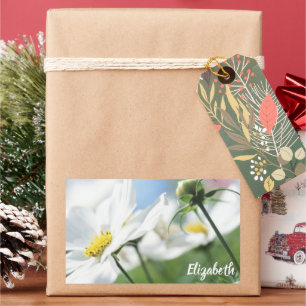 Sticker Rectangulaire Voeux avec marguerites blanches Personnalisé