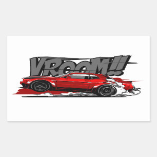 STICKER RECTANGULAIRE VOITURE DE COURSE VROOM À VITESSE COMPLÈTE!