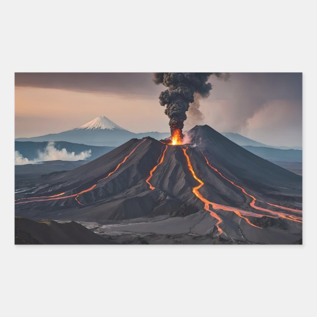 Sticker Rectangulaire Volcan Actif Près Des Montagnes (Devant)