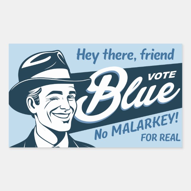 Sticker Rectangulaire Vote bleu | Retro Funny Guy | (Devant)