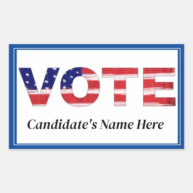 Sticker Rectangulaire Vote Texte dans les couleurs du drapeau bleu Nom d (Devant)
