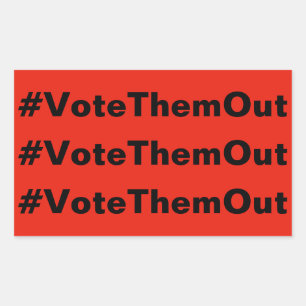 Sticker Rectangulaire #VoteThemOut texte blanc sur la politique rouge