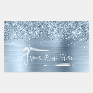 Sticker Rectangulaire Votre Logo Pailleté Bleu Clair Glamour