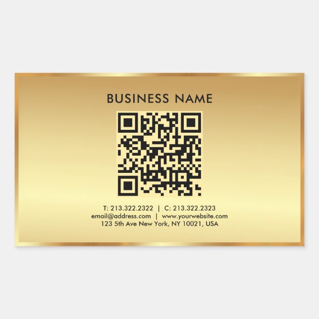 Sticker Rectangulaire Votre Logo Texte Personnalisé Code QR Modèle Gold (Devant)