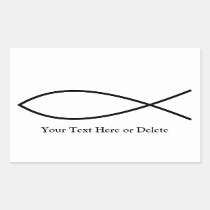 Sticker Rectangulaire Votre texte/couleur Black Ichthys Christian Fish J