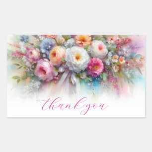 Sticker Rectangulaire Votre texte personnalisé Art floral aquarelle Merc