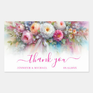 Sticker Rectangulaire Votre texte personnalisé Fleurs aquarelle Merci
