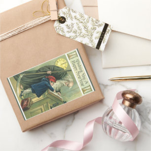 Sticker Rectangulaire Vous souhaitant une Bonne Année, Père Temps Vintag