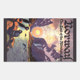 Sticker Rectangulaire Voyage Vintage, Norvège Fjords Terre du Soleil de