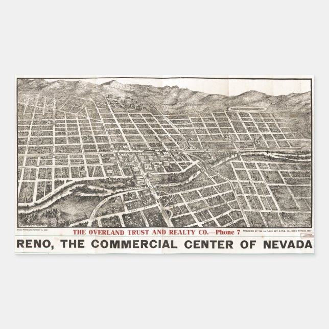 Sticker Rectangulaire Vue aérienne de Reno, Nevada (1907) (Devant)