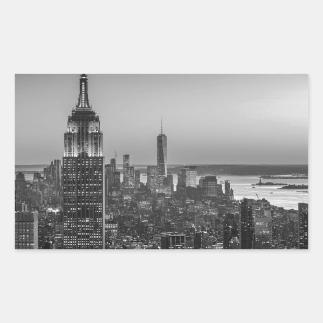 Sticker Rectangulaire Vue aérienne en noir et blanc de New York City Nig (Devant)
