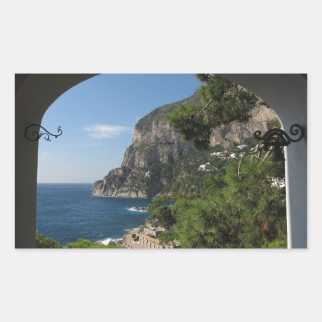 Sticker Rectangulaire Vue sur les falaises de l'île de Capri (Devant)