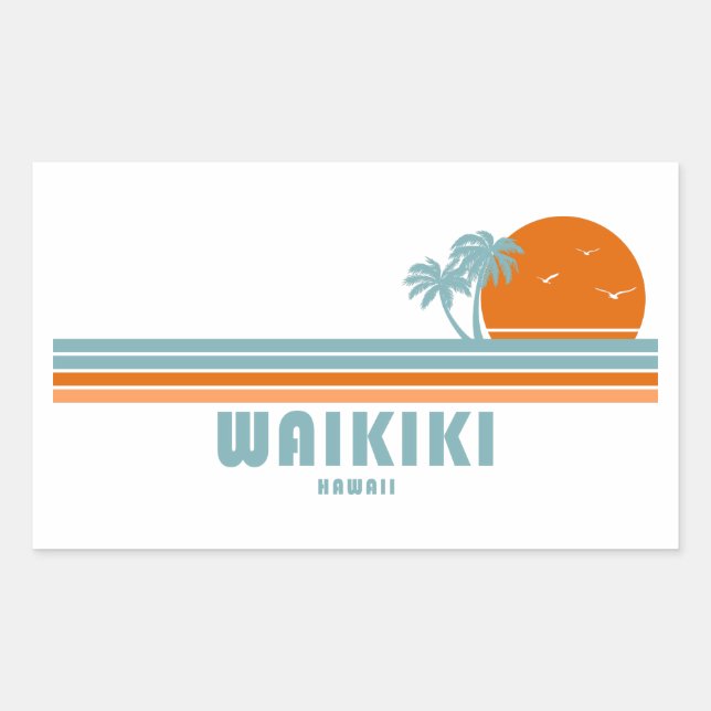 Sticker Rectangulaire Waikiki Hawaii palmiers solaires (Devant)