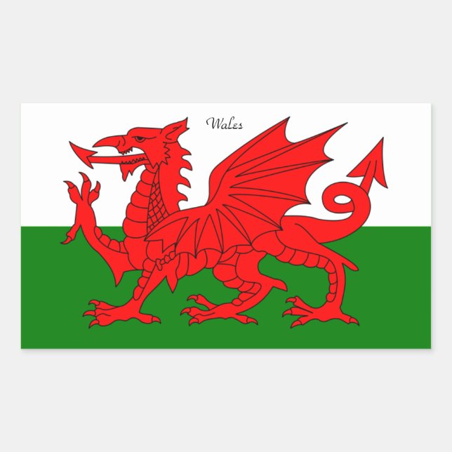 Sticker Rectangulaire WALES : Drapeau du Pays de Galles avec le texte "P (Devant)