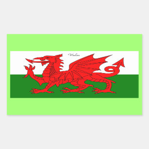 Sticker Rectangulaire WALES : Drapeau du Pays de Galles avec le texte "P
