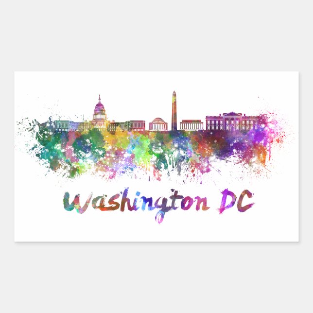 Sticker Rectangulaire Washington DC skyline in watercolor (Devant)