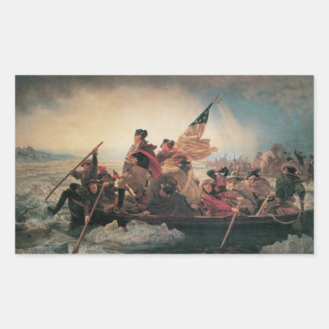 Sticker Rectangulaire Washington traversant le Delaware par Emanuel Leut (Devant)
