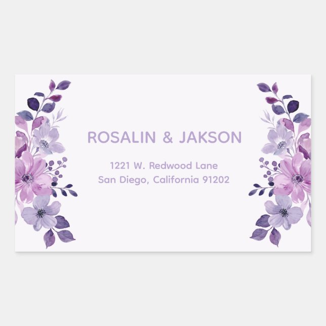 Sticker Rectangulaire Watercolor purple flower bouquet address label (Devant)