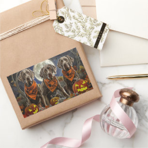 Sticker Rectangulaire Weimaraner Halloween Éffrayant