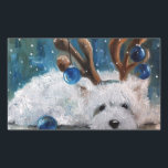 Sticker Rectangulaire West Highland Terrier Blue Christmas Westig Chien<br><div class="desc">Art plus fantaisiste de Mary Sparrow du studio Hanging the Moon à Shelby NC. Donnez à l'amant westie dans votre vie un peu Westie Whimsy!</div>