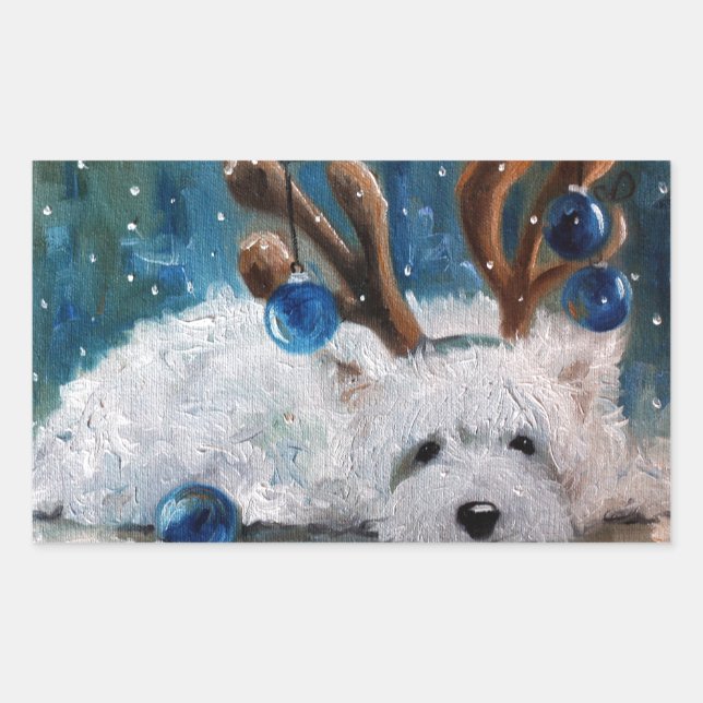 Sticker Rectangulaire West Highland Terrier Blue Christmas Westig Chien  (Devant)