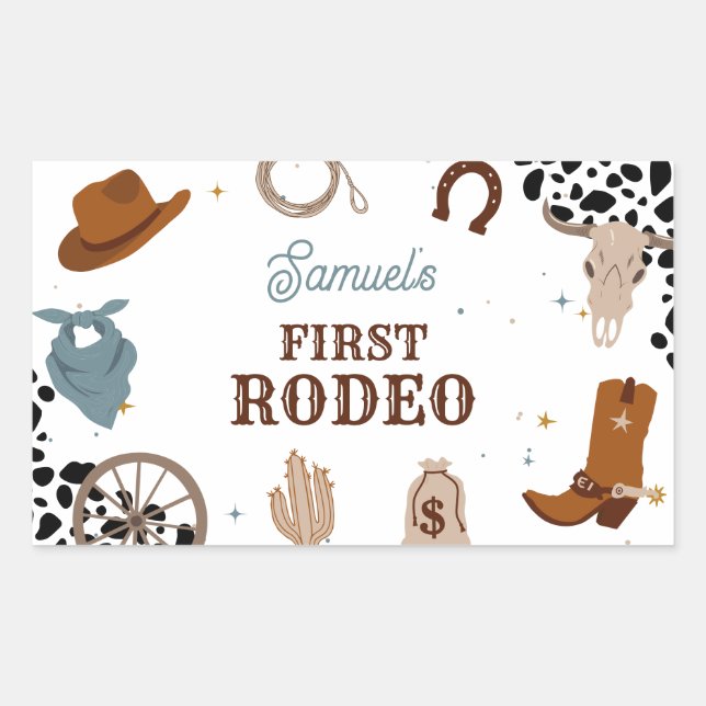 Sticker Rectangulaire Western First Rodeo Wild West Boy Premier annivers (Devant)