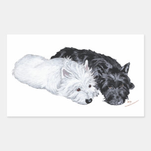 Sticker Rectangulaire Westie & Scottie au repos