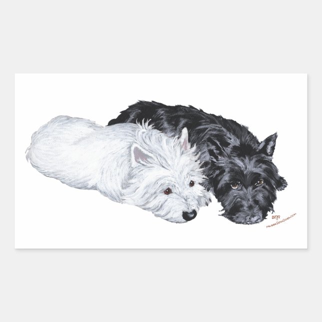 Sticker Rectangulaire Westie & Scottie au repos (Devant)